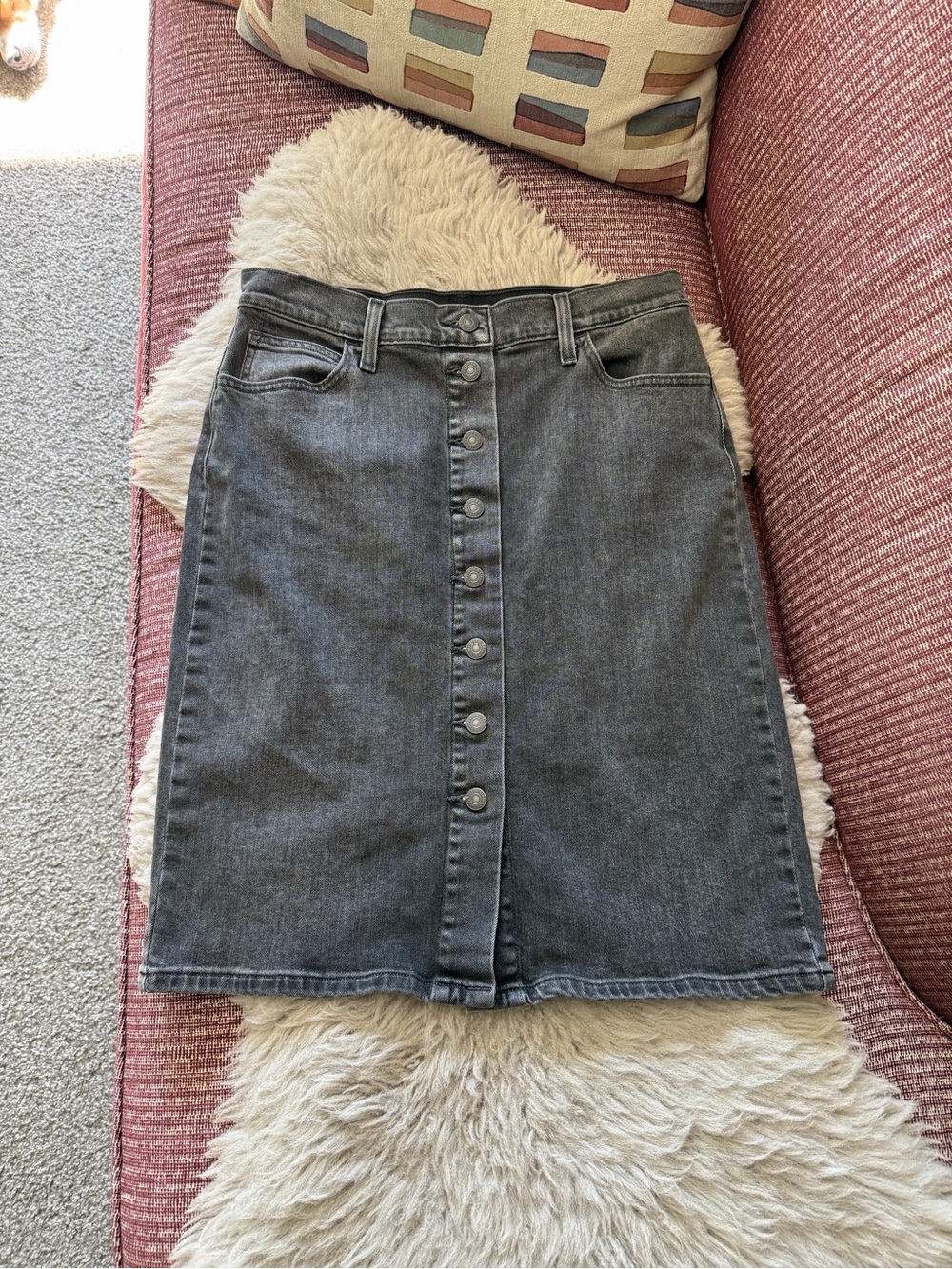 Levi's Washed Charcoal Button-Front Midi Denim Skirt